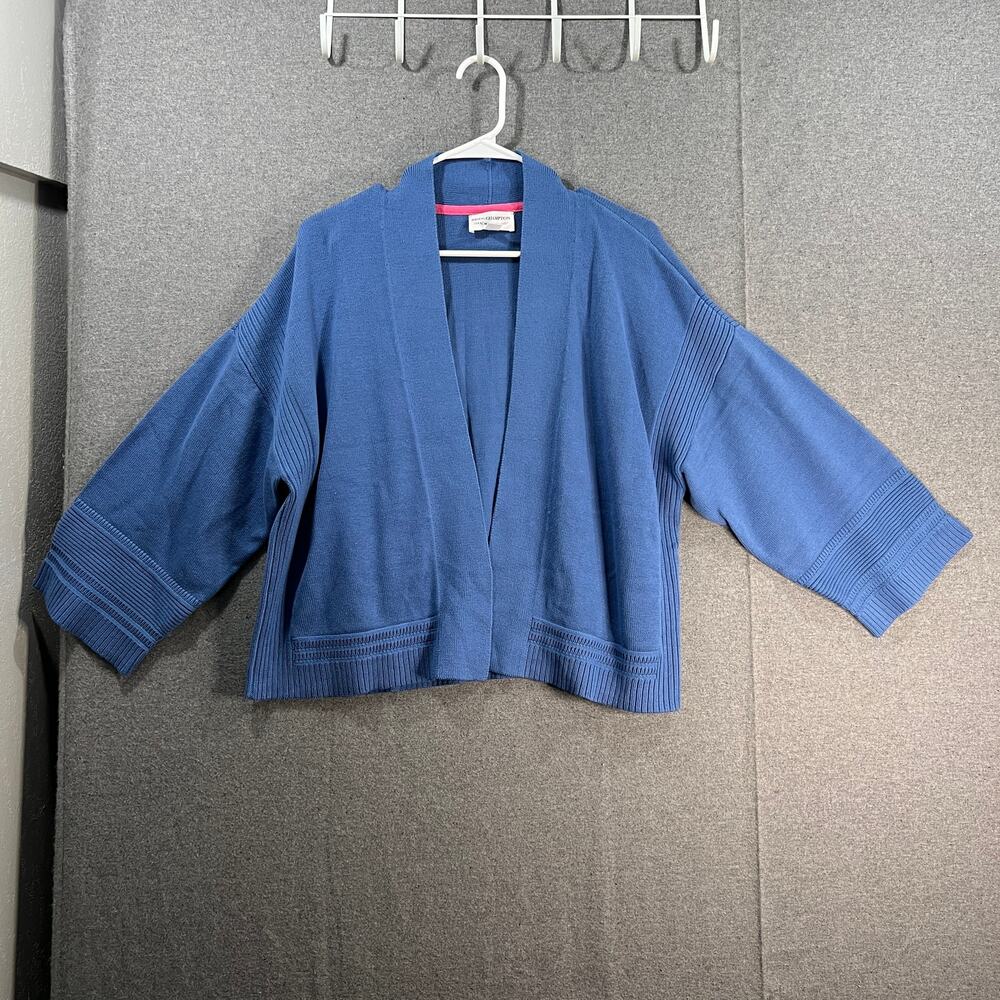 Isaac Mizrahi Live! Bridgehampton Open Front Sweater Coastal Blue Size Medium